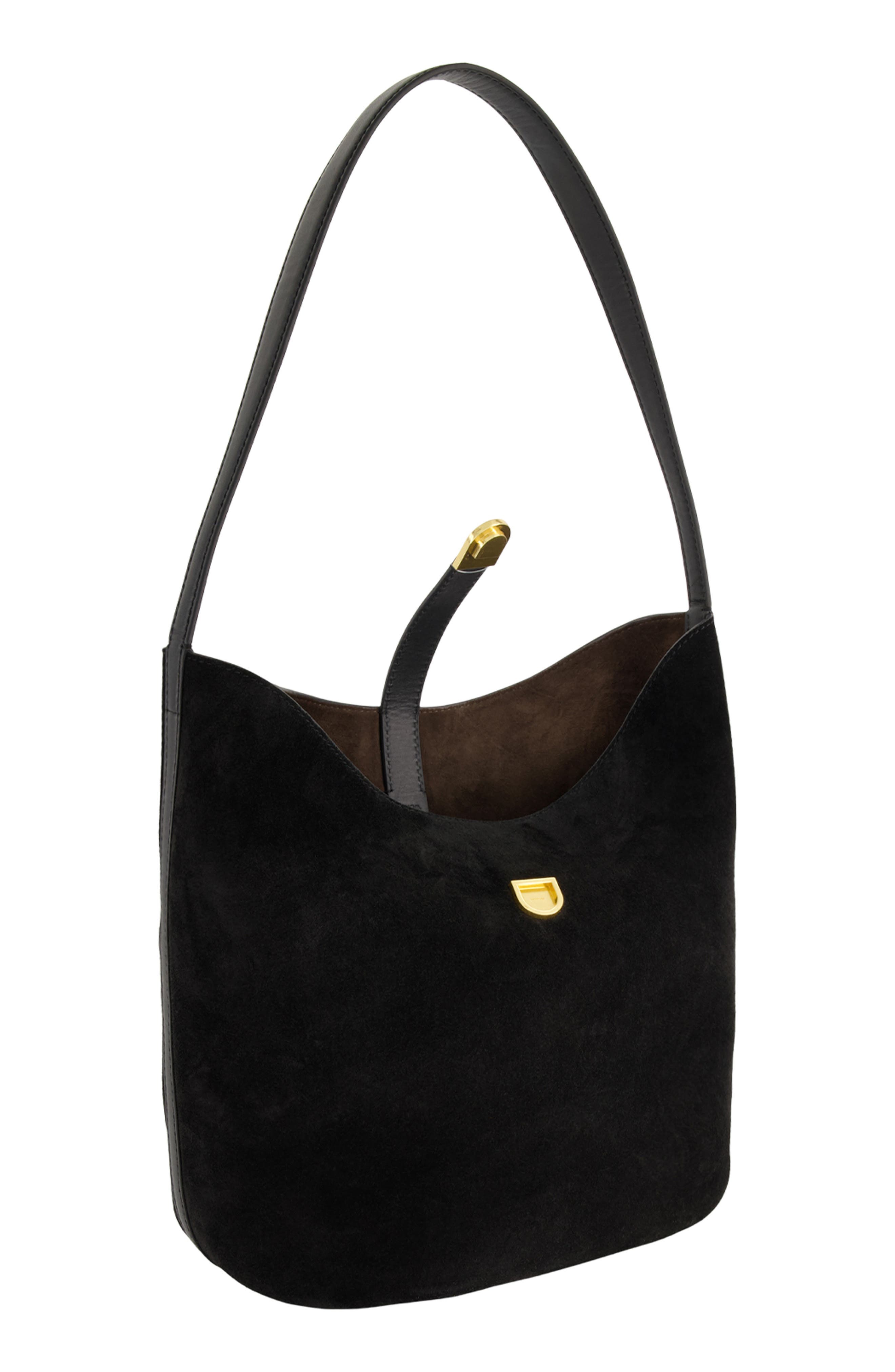 Medium Eris Suede Bucket Bag, Alternate, color, BLACK