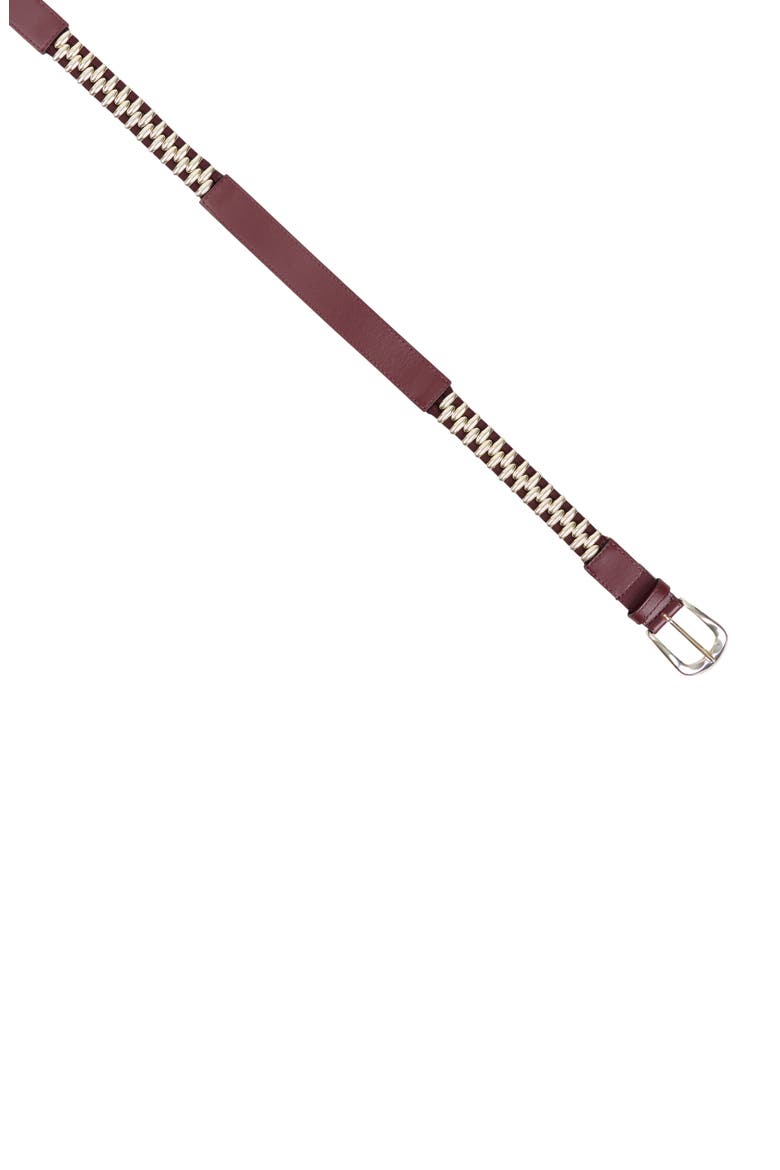 Leather and metal belt, Alternate, color, Bordeaux