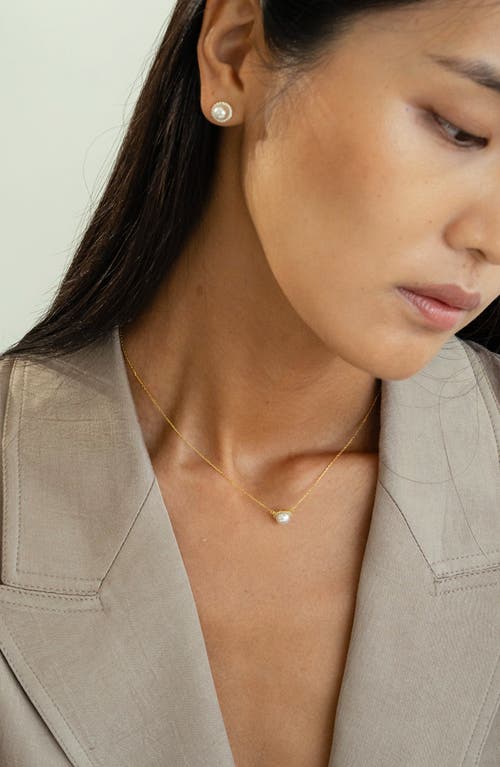 Bearfruit Jewelry Sterling Silver 18k Gold Plated Eleanor Single Cultured Pearl Necklace & Stud Earr In Gold