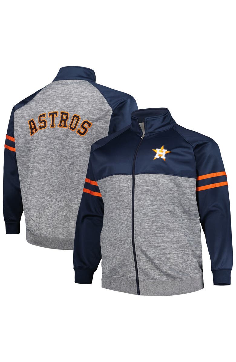 PROFILE Men's Navy/Heather Gray Houston Astros Big & Tall Raglan Full-Zip Track Jacket, Main, color, 