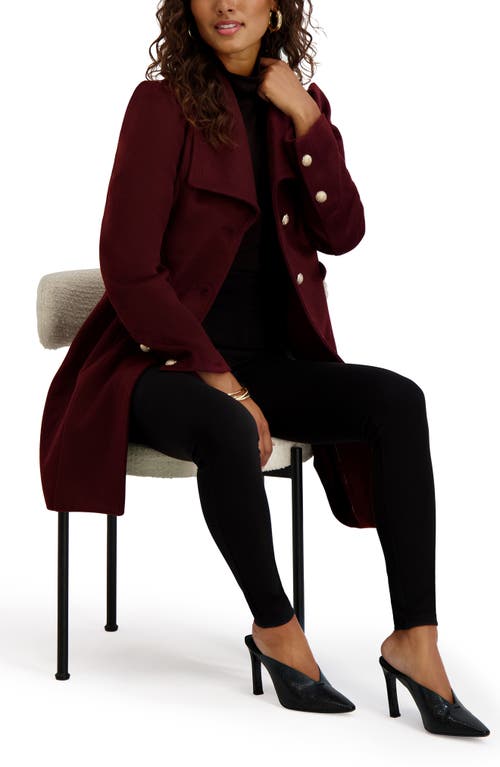 Kensie Wool Blend Long Coat In Burgundy