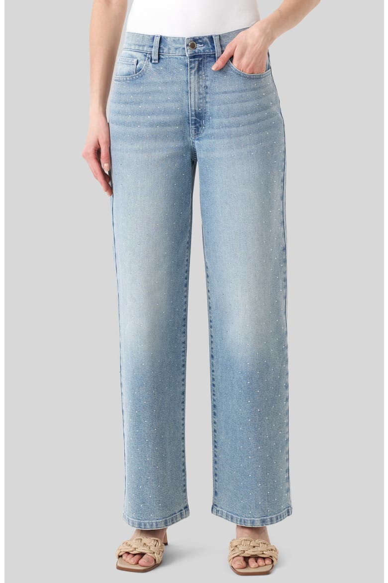Crystal Embellished Wide Leg Jeans, Main, color, LIGHT WASH