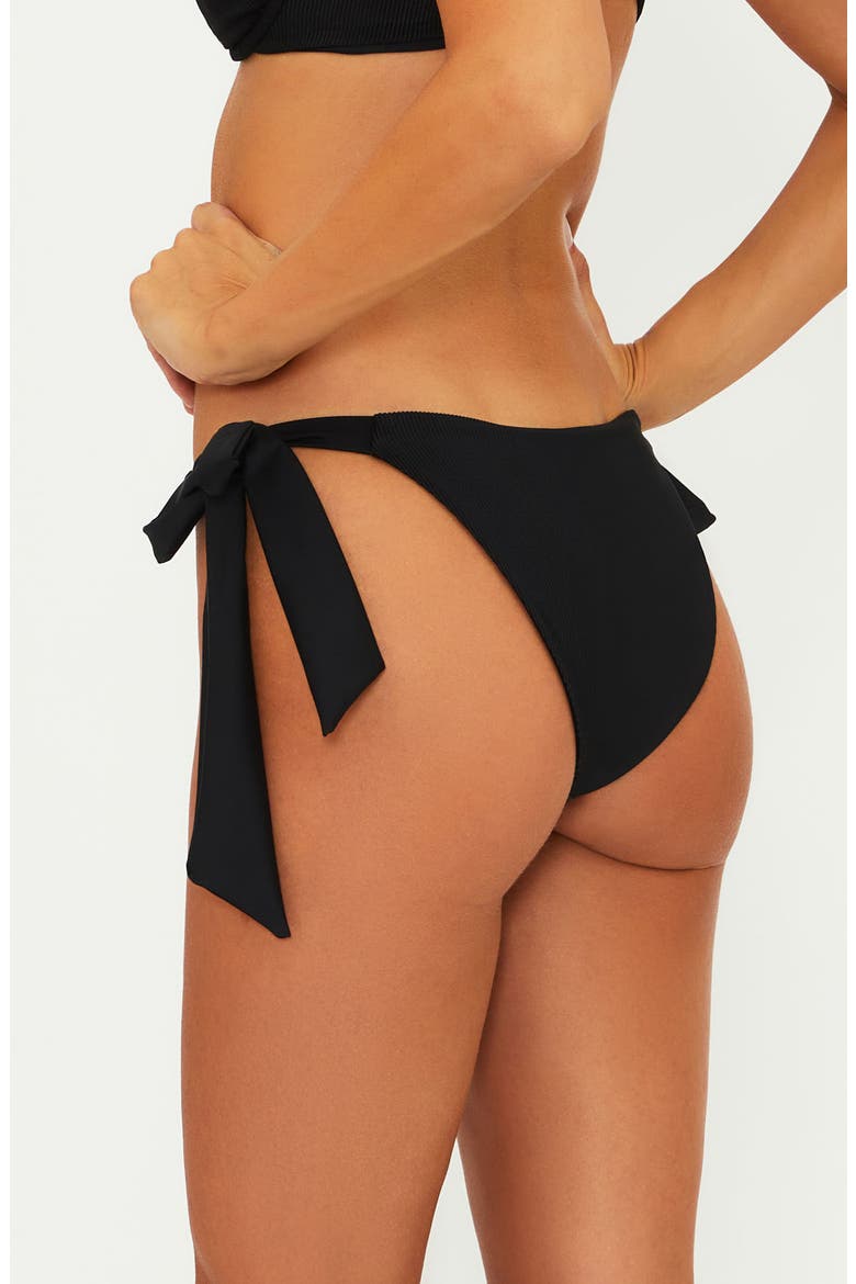 Philippa Side Tie Rib Bikini Bottoms, Alternate, color, BLACK