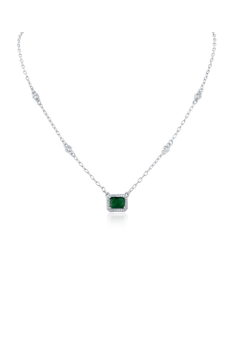 Halo Cubic Zirconia Pendant Necklace, Main, color, GREEN/ SILVER
