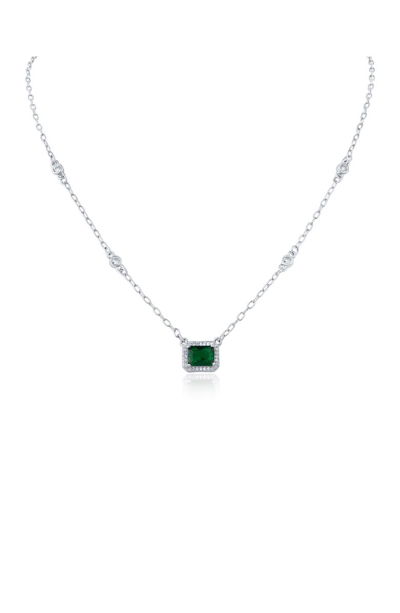 CZ by Kenneth Jay Lane Halo Cubic Zirconia Pendant Necklace, Main, color, Green/ Silver