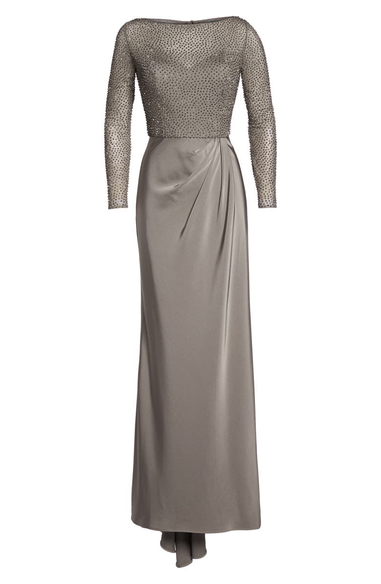 La Femme Long Sleeve Beaded Column Gown, Alternate, color, 