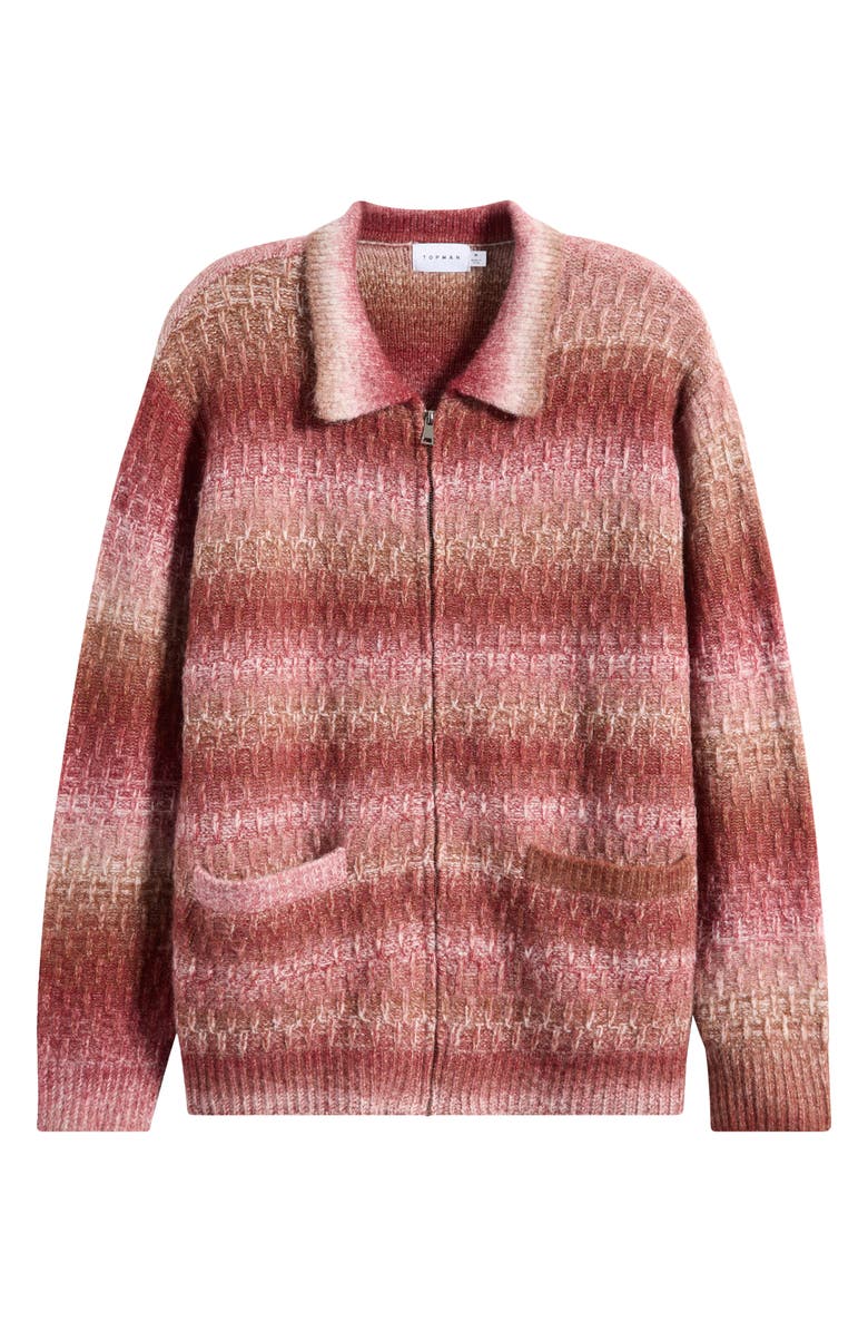 Topman Zip Front Cardigan, Alternate, color, Brown