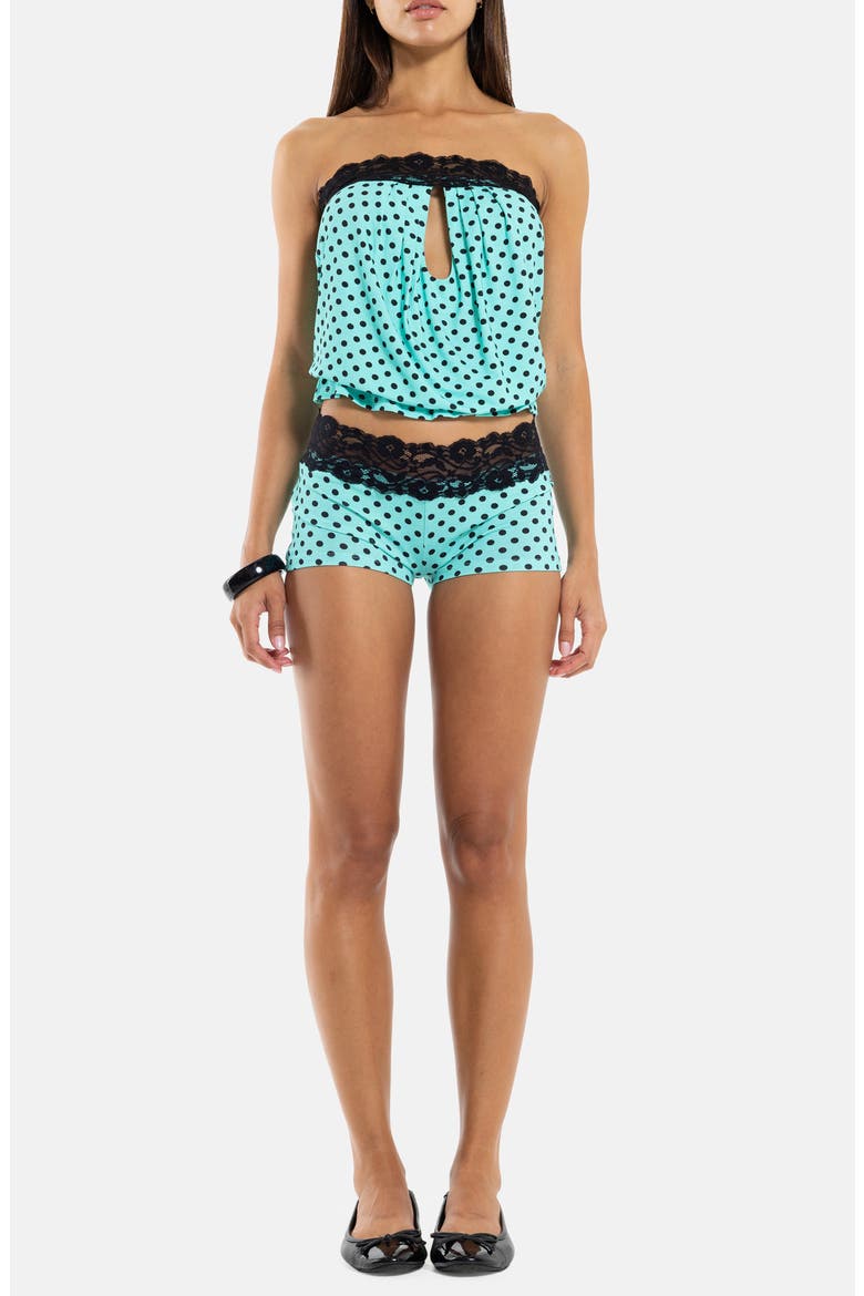 Polka Dot Lace Mini Shorts, Alternate, color, TURQUOISE