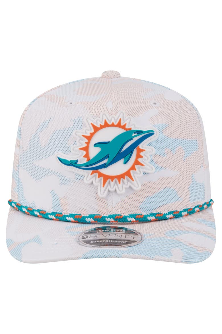Men's New Era  White Miami Dolphins Camo Rope 9SEVENTY Adjustable Hat, Alternate, color, White