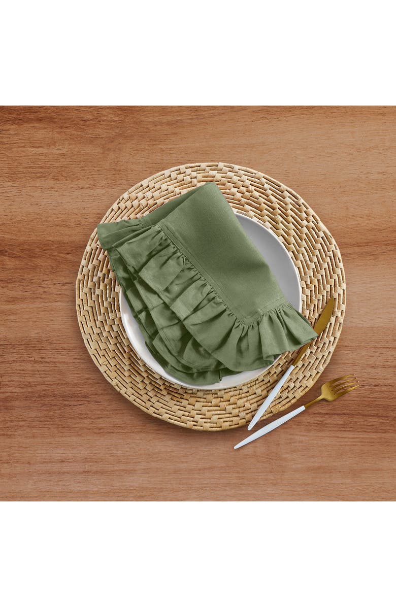Solino Home Linen Dinner Napkins - Gabrielle Ruffle, 20" x 20", Alternate, color, Oil Green