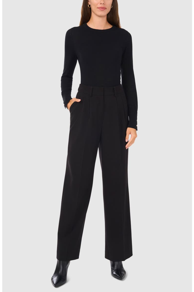 Button Cuff Cotton Blend Sweater, Alternate, color, RICH BLACK 060