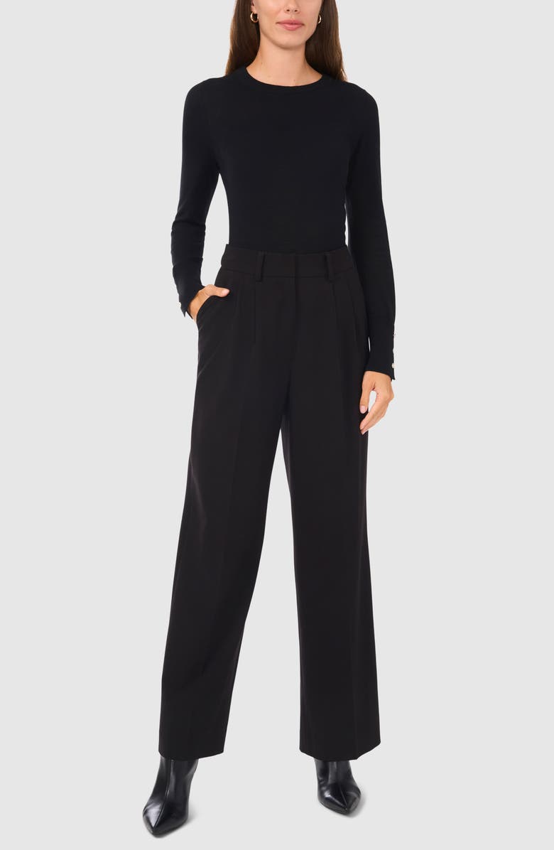 Halogen<sup>®</sup> Button Cuff Cotton Blend Sweater, Alternate, color, Rich Black 060