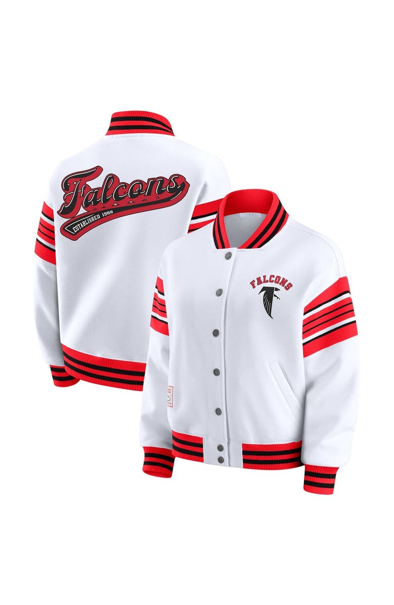 WEAR by Erin Andrews Women's WEAR by Erin Andrews White Atlanta Falcons Full-Snap Fleece Sweatshirt Jacket, Main, color, 