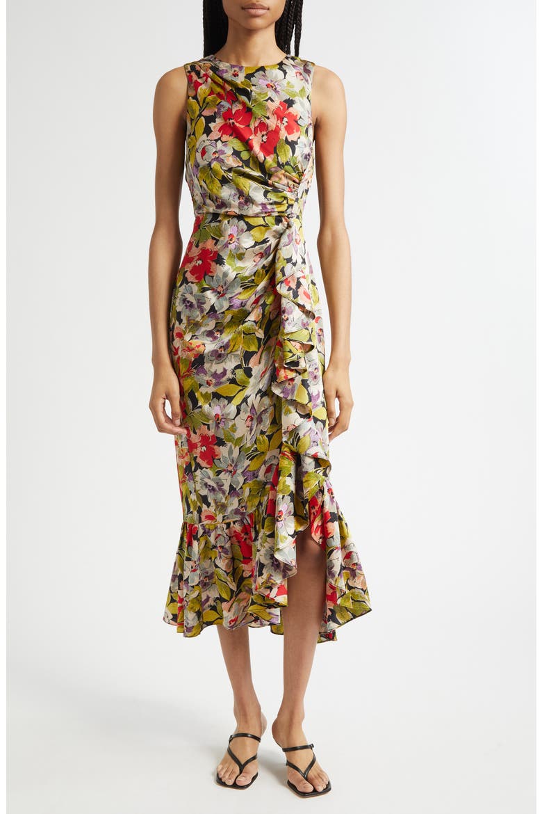 sleeveless ruffle neck midi dress in liberty chamomile floral Sleeveless Ruffleneck Midi Dress In Liberty Chamomile Floral For Women