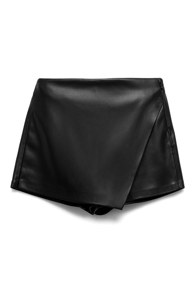 Wrap Faux Leather Skort, Alternate, color, BLACK