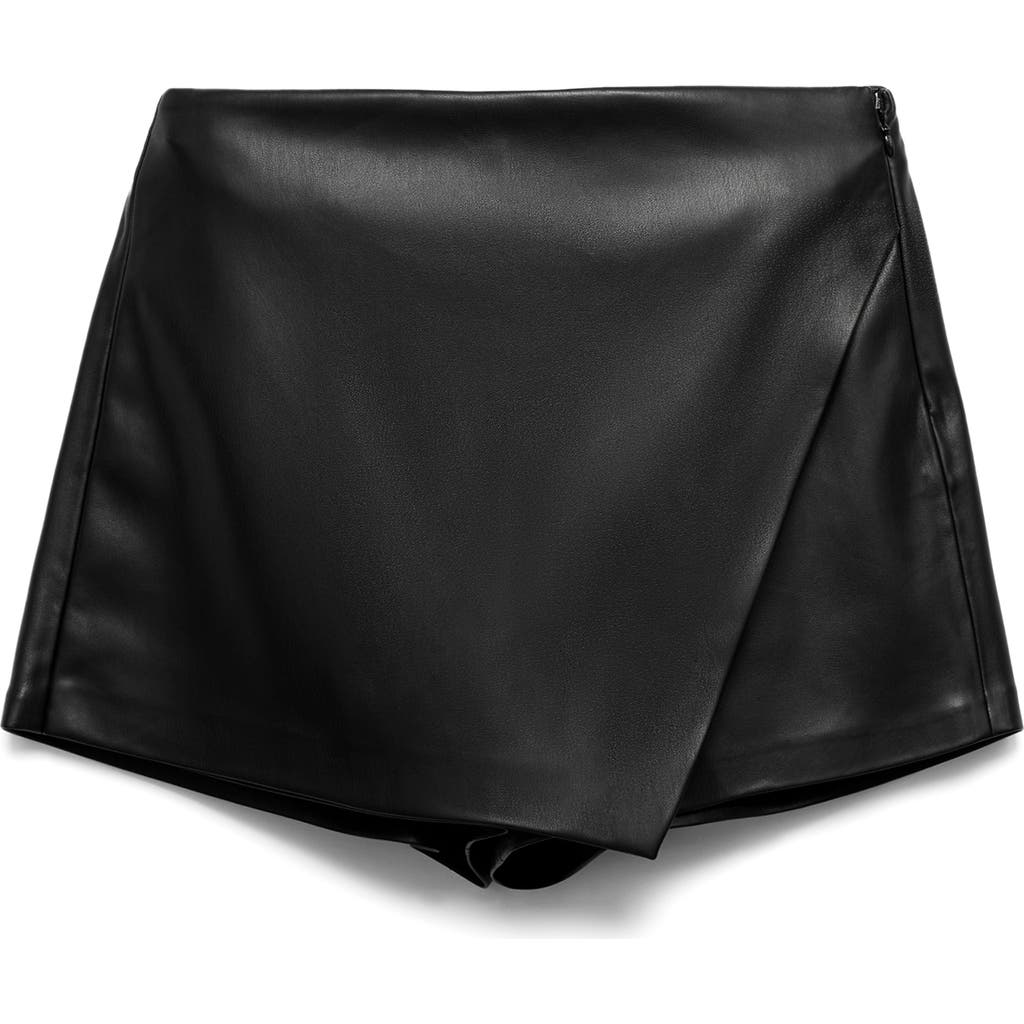 Mango Wrap Faux Leather Skort In Black