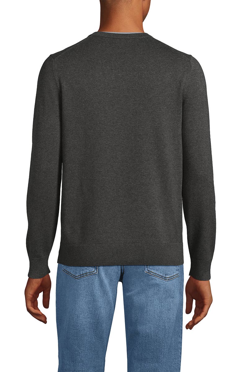 Lands' End Fine Gauge Cotton V Neck Sweater, Alternate, color, Charcoal Heather