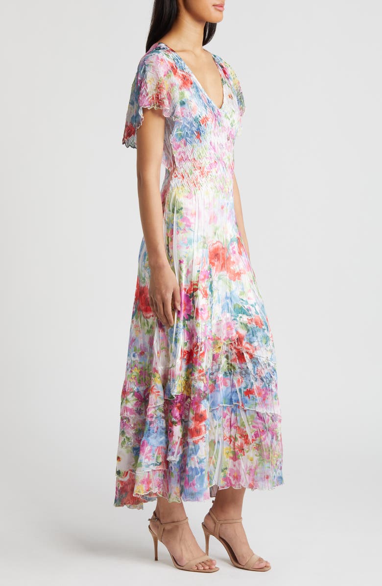 Komarov Floral Flutter Sleeve Chiffon & Charmeuse Maxi Dress | Nordstrom