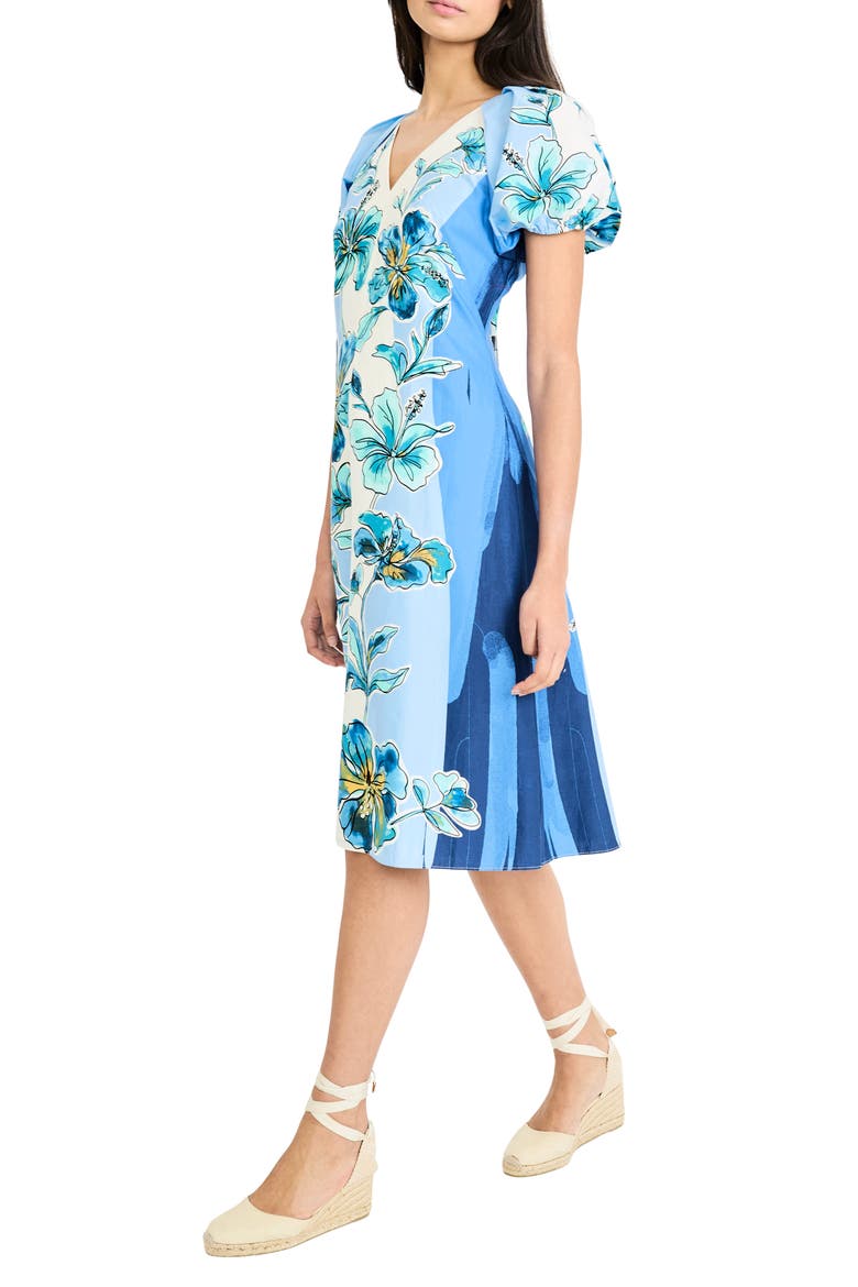 Floral Print Fit & Flare Dress, Alternate, color, DEEP BLUE/ AQUA