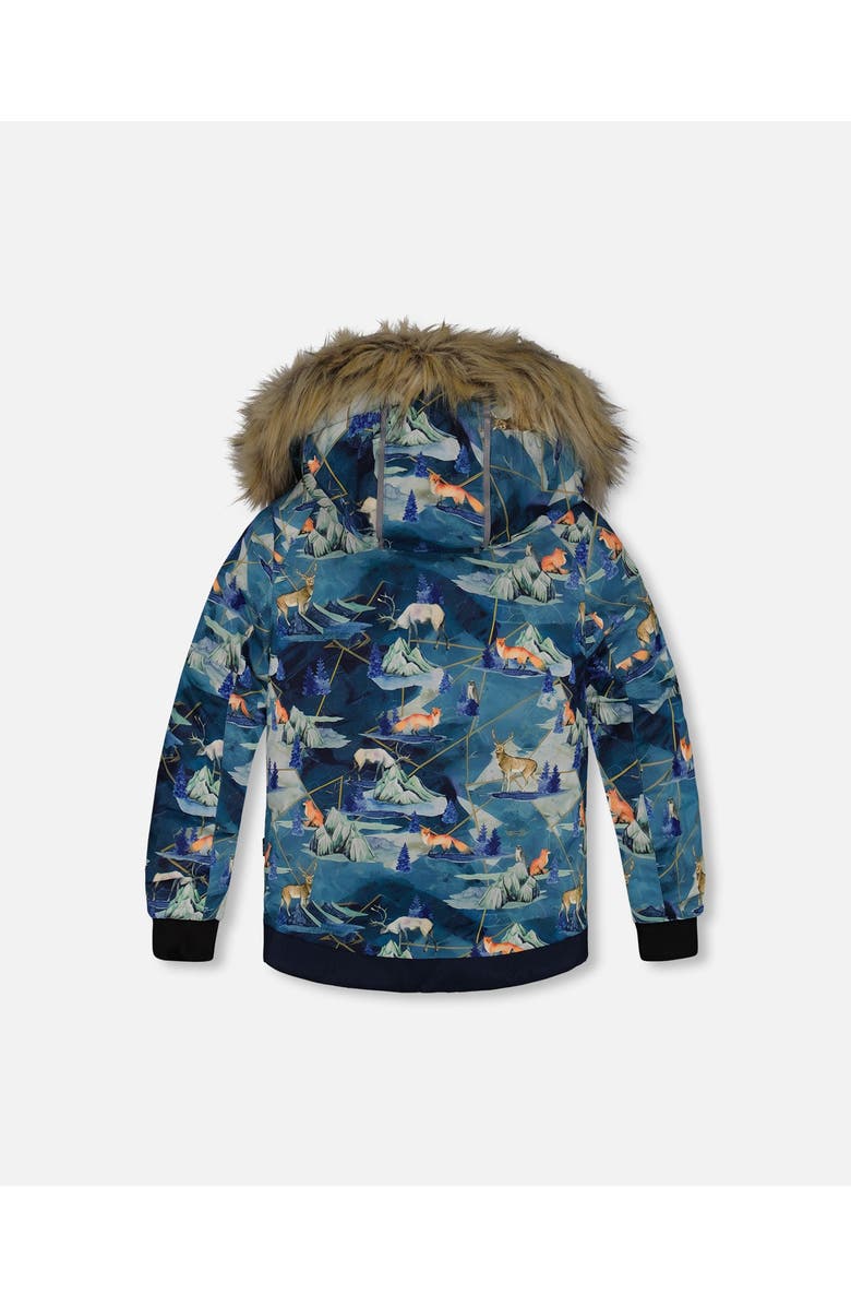 Deux par Deux Little Boy's Two Piece Snowsuit Burnt Orange With Printed Animals And Glaciers, Alternate, color, 