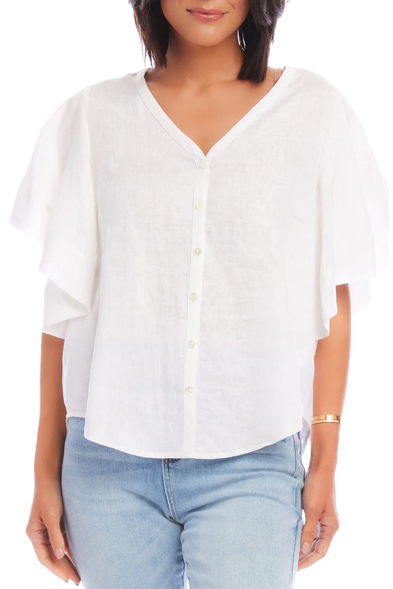 Flutter Sleeve Woven Linen Shirt, Main, color, OFF WHITE