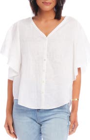 Karen Kane Flutter Sleeve Woven Linen Shirt