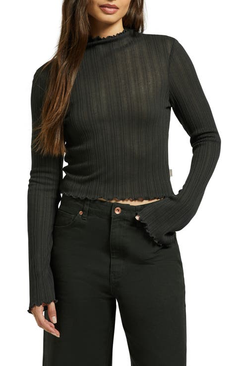 Rib Funnel Neck Top