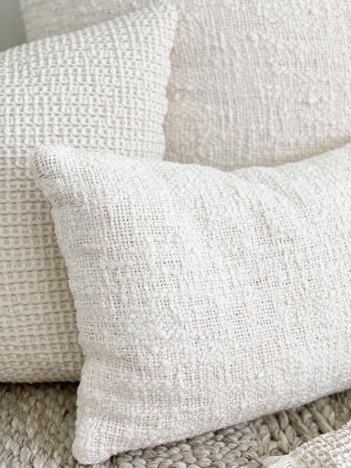 Anaya Cozy Cotton Boucle Lumbar Pillow With Down Insert In White