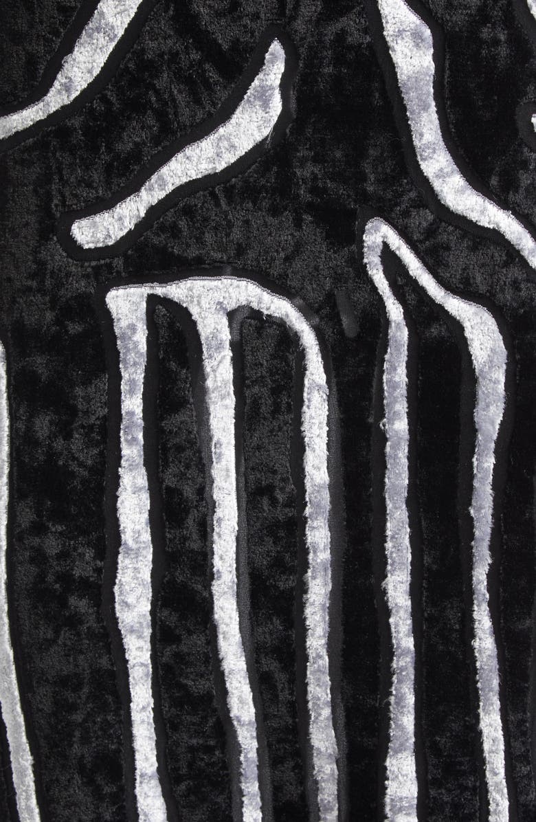 Balmain Zebra Stripe Cutout Long Sleeve Velvet Body-Con Dress, Alternate, color, Black/ White