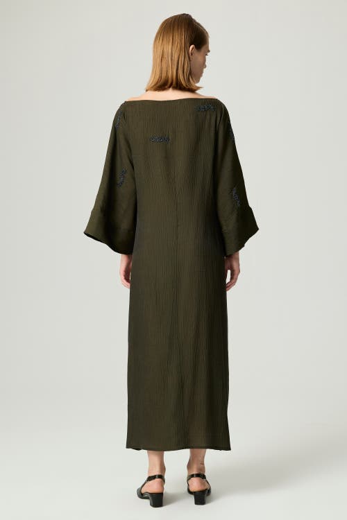 Nocturne Embroidered Crinkle-knit Kimono Maxi Dress In Brown