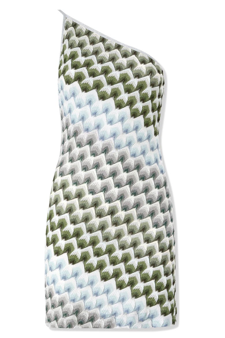 Metallic Jacquard One-Shoulder Minidress, Alternate, color, GREEN MULTI