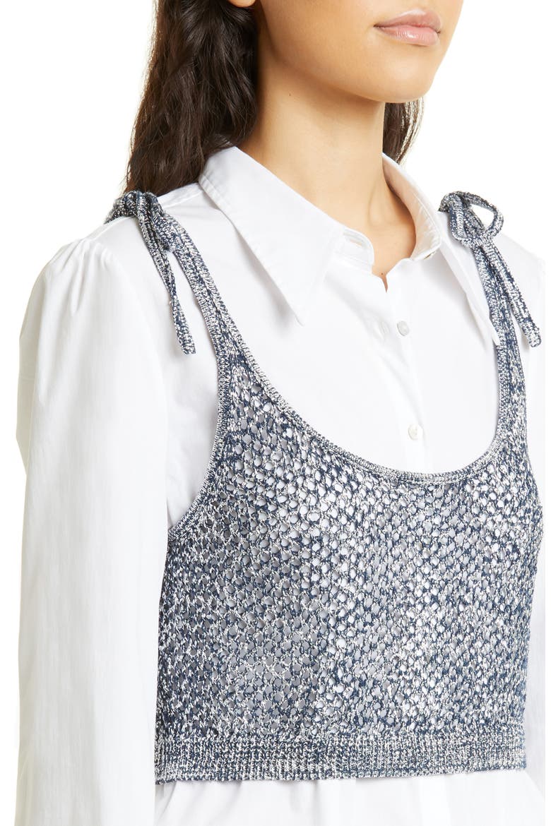 Elodie Tie Strap Open Stitch Crop Sweater Tank, Alternate, color, NAVY/ WHITE