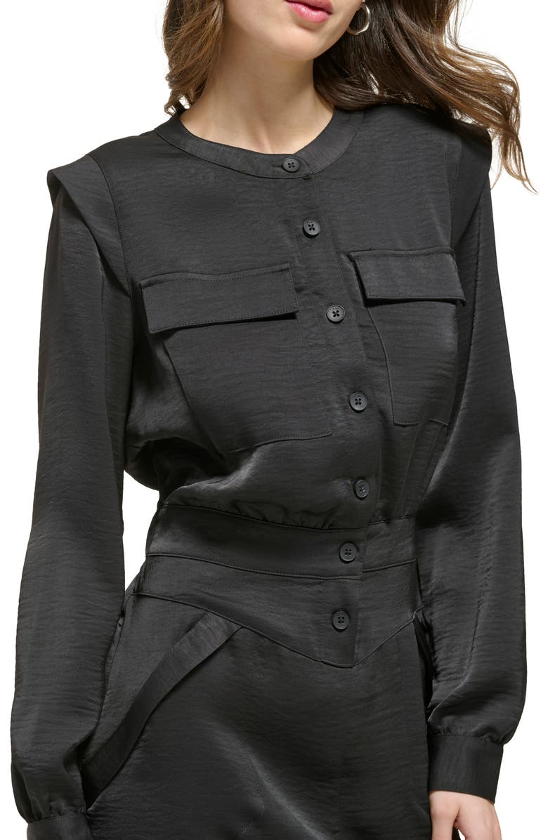 DKNY Long Sleeve Satin Shirtdress, Alternate, color, 