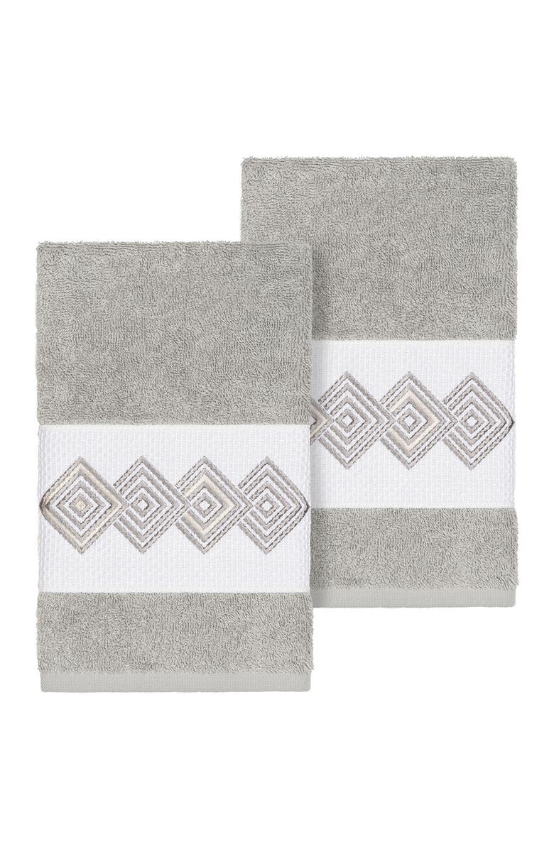 Linum Home Textiles Noah Embellished Hand Towel - Set of 2 - Light Grey, Main, color, Light Grey