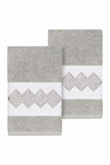 Linum Home Textiles Noah Embellished Hand Towel - Set of 2 - Light Grey
