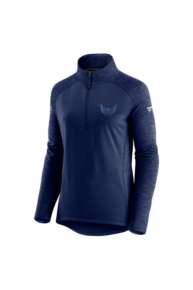 Women's Fanatics Branded Navy/Heathered Navy Washington Capitals Authentic Pro Travel & Training Raglan Quarter-Zip Jacket, Alternate, color, Navy