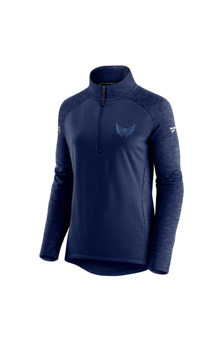 FANATICS Women's Fanatics Branded Navy/Heathered Navy Washington Capitals Authentic Pro Travel & Training Raglan Quarter-Zip Jacket, Alternate, color,