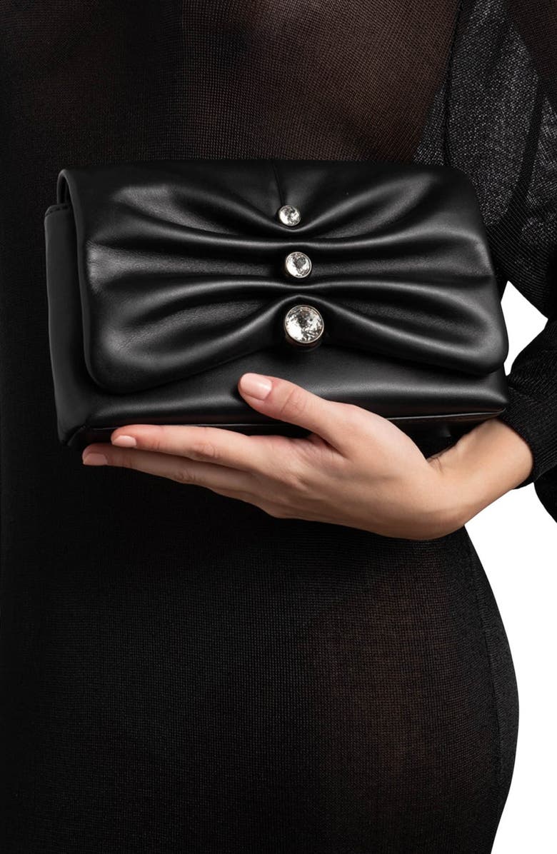 Alexis Bittar Ruched Crystal Molten Leather Clutch, Alternate, color, Black
