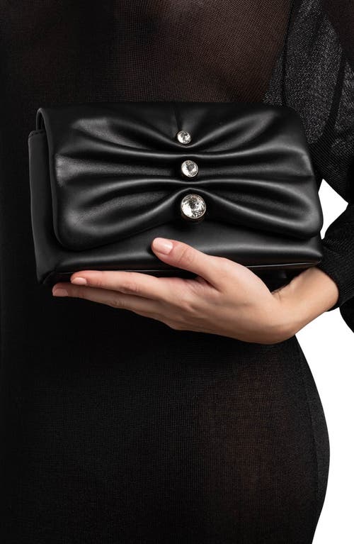 Shop Alexis Bittar Ruched Crystal Molten Leather Clutch In Black