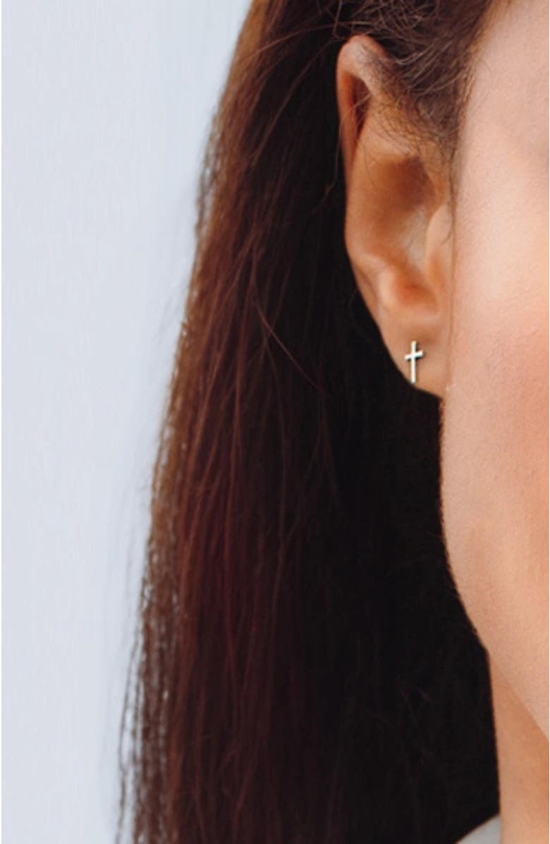 Rizen Jewelry Cross Mini Stud Earring, Alternate, color, Sterling Silver