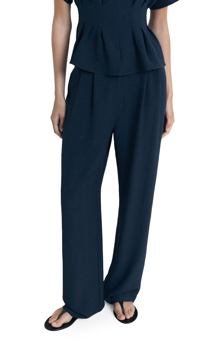 MANGO Straight Fit Pleated Pants, Main, color, Navy