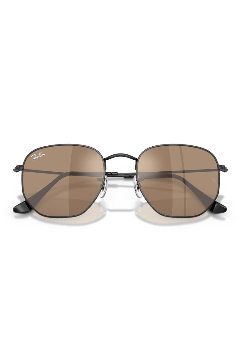 54mm Hexagonal Flat Lens Sunglasses, Alternate, color, BLACK / BROWN MIRROR BRONZE