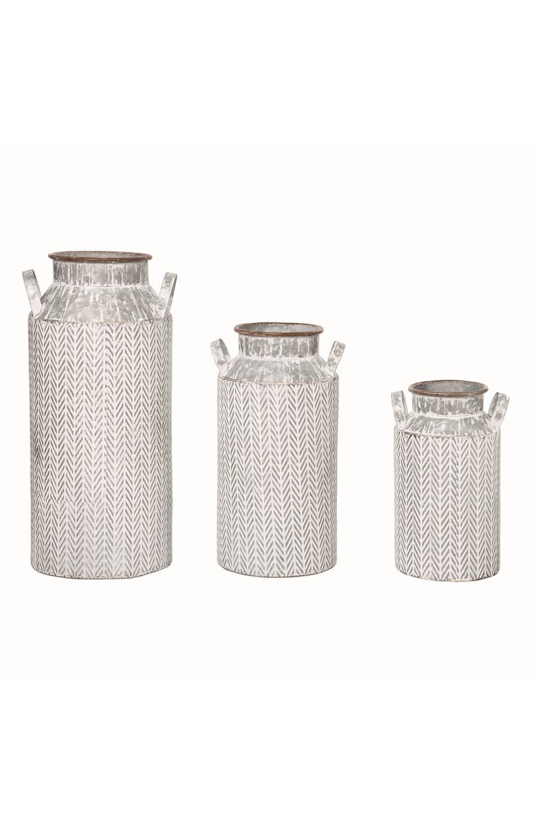 Transpac Metal Herringbone Jug Containers Set of 3 Off-White Harvest Decor, Main, color, Beige