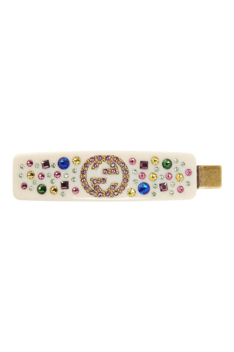 GG Crystal Hair Clip, Main, color, WHITE