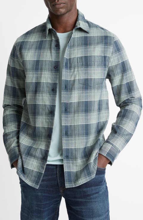 Big Sky Gradient Check Cotton Button-Up Shirt