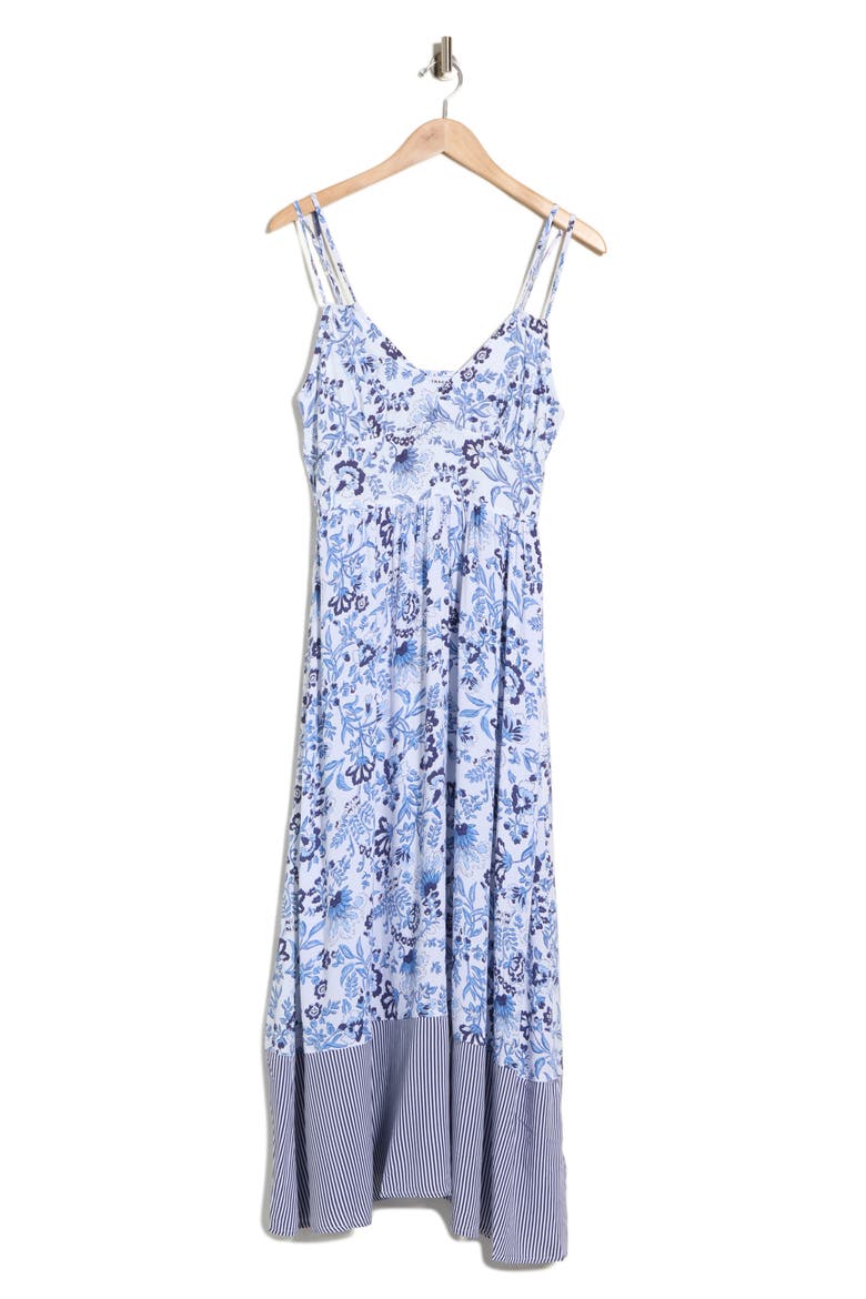 Floral Strappy Challis Midi Dress, Alternate, color, BLUE COTTAGE FLORAL