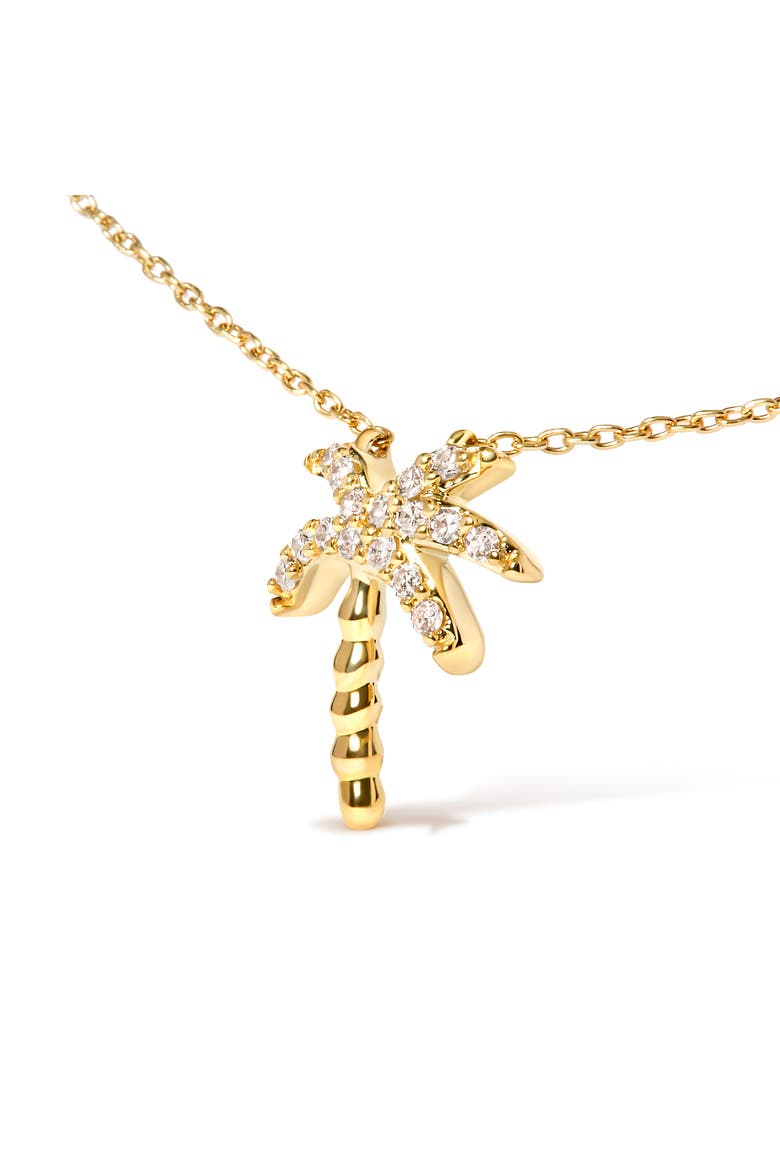 10K Yellow Gold 1/10 Cttw Round Diamond Palm Tree Inch Pendant Necklace, Alternate, color, Yellow