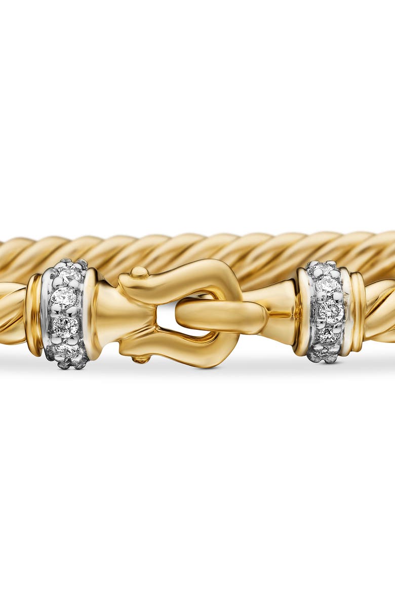 David Yurman Buckle Classic 18K Yellow Gold & Diamond Cable Bracelet, 2.6mm, Alternate, color, Diamond