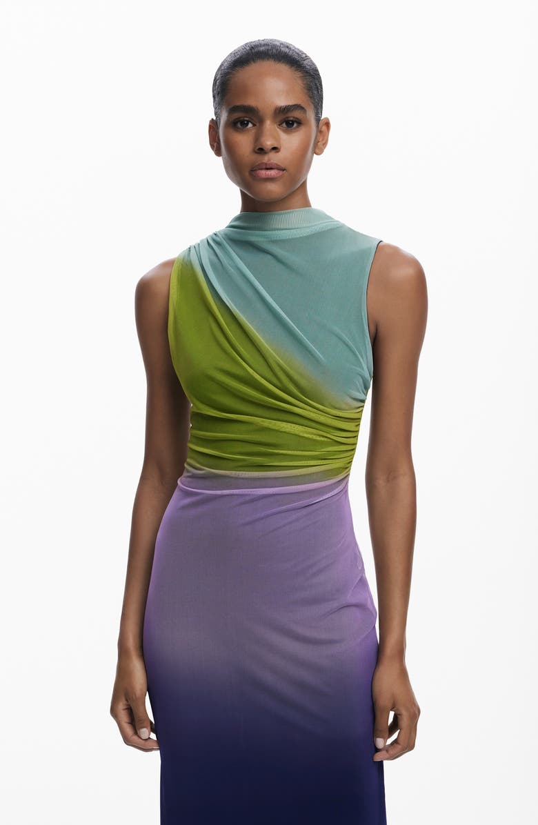 Desigual Ombré Print Sleeveless Ruched Maxi Dress, Alternate, color, Purple