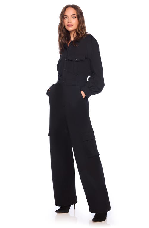 Susana Monaco Long Sleeve Cargo Jumpsuit In Black